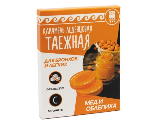 Карамель леденцовая «Таежная» для бронхов и легких, мед и облепиха 32,5 г